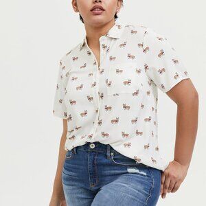 NWT Torrid Stretch Challis Button-Front Shirt Corgi Pattern 1X/14-16